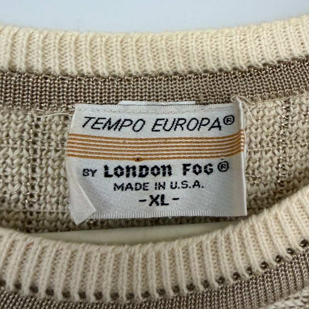 London Fog Tempo Europa Men’s XL Beige Tan and Metallic Gold Vintage Sweater - Picture 3 of 7